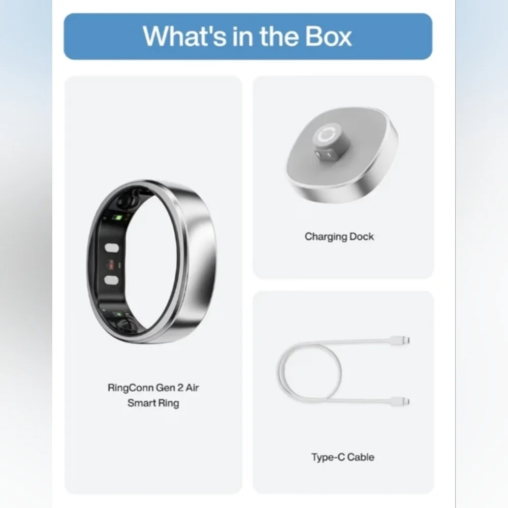 RingConn Gen 2 Air, Ultra-Thin AI Smart Ring, Galaxy Silver, Size 9